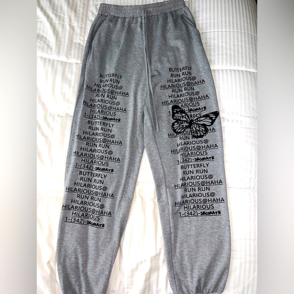 gray graphic joggers